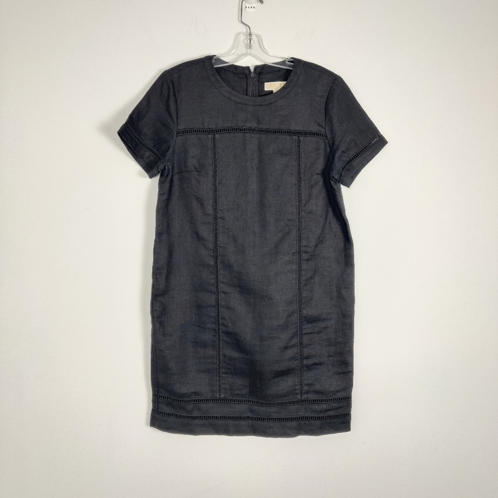MICHAEL Kors MS58VG2A19 Black Ladder Stitch Detail Linen Shift Dress size Large